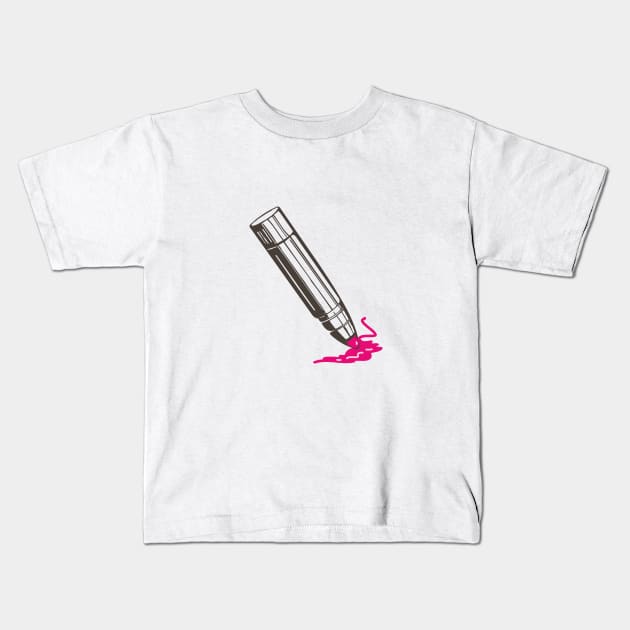 Illustration of Pink blush lipstick turned upside down Kids T-Shirt by IngaDesign